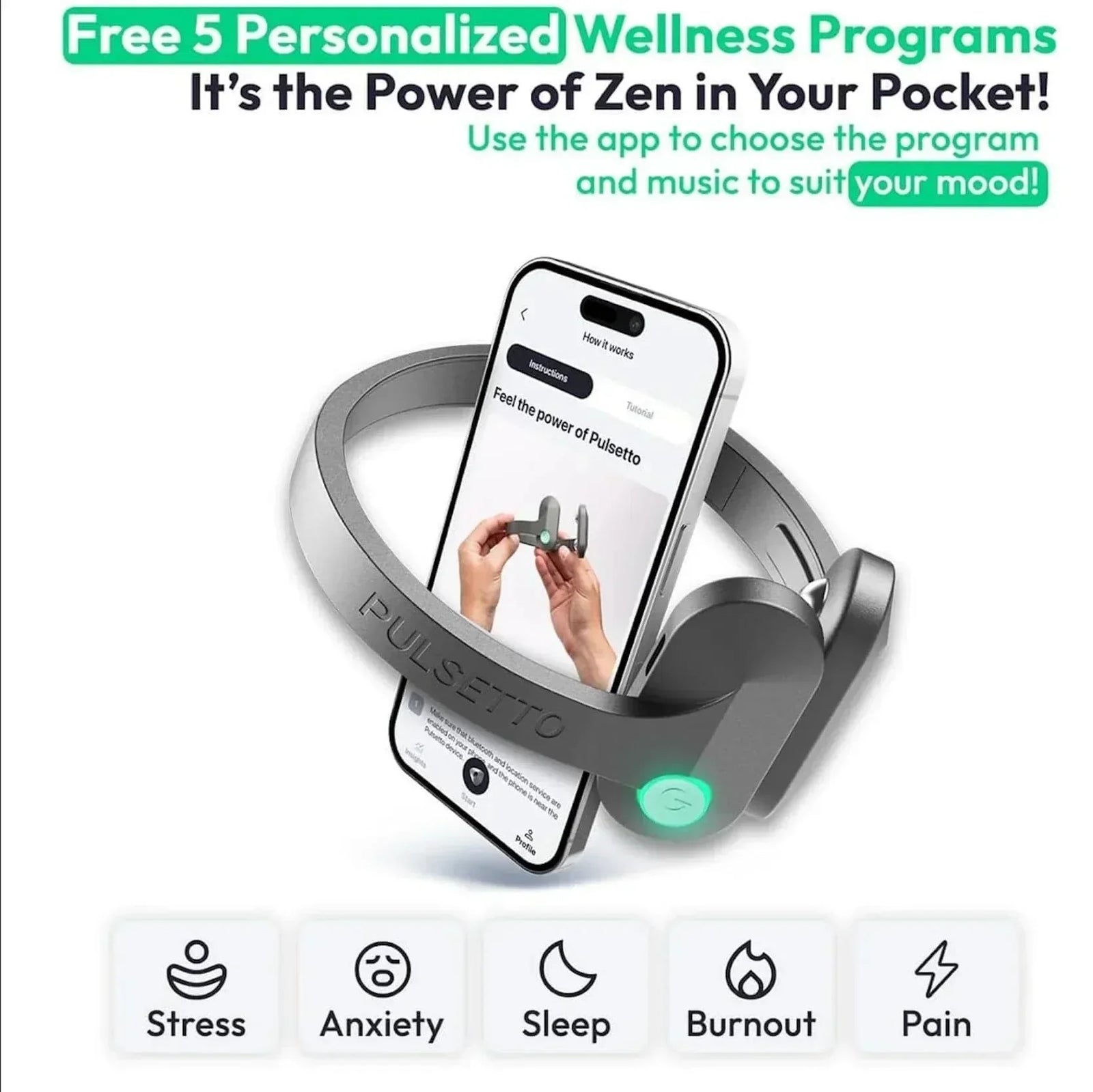 Experience calm with the Pulsetto vagus nerve stimulator, promoting relaxation in 4 minutes, part of our Curated Partner collection.