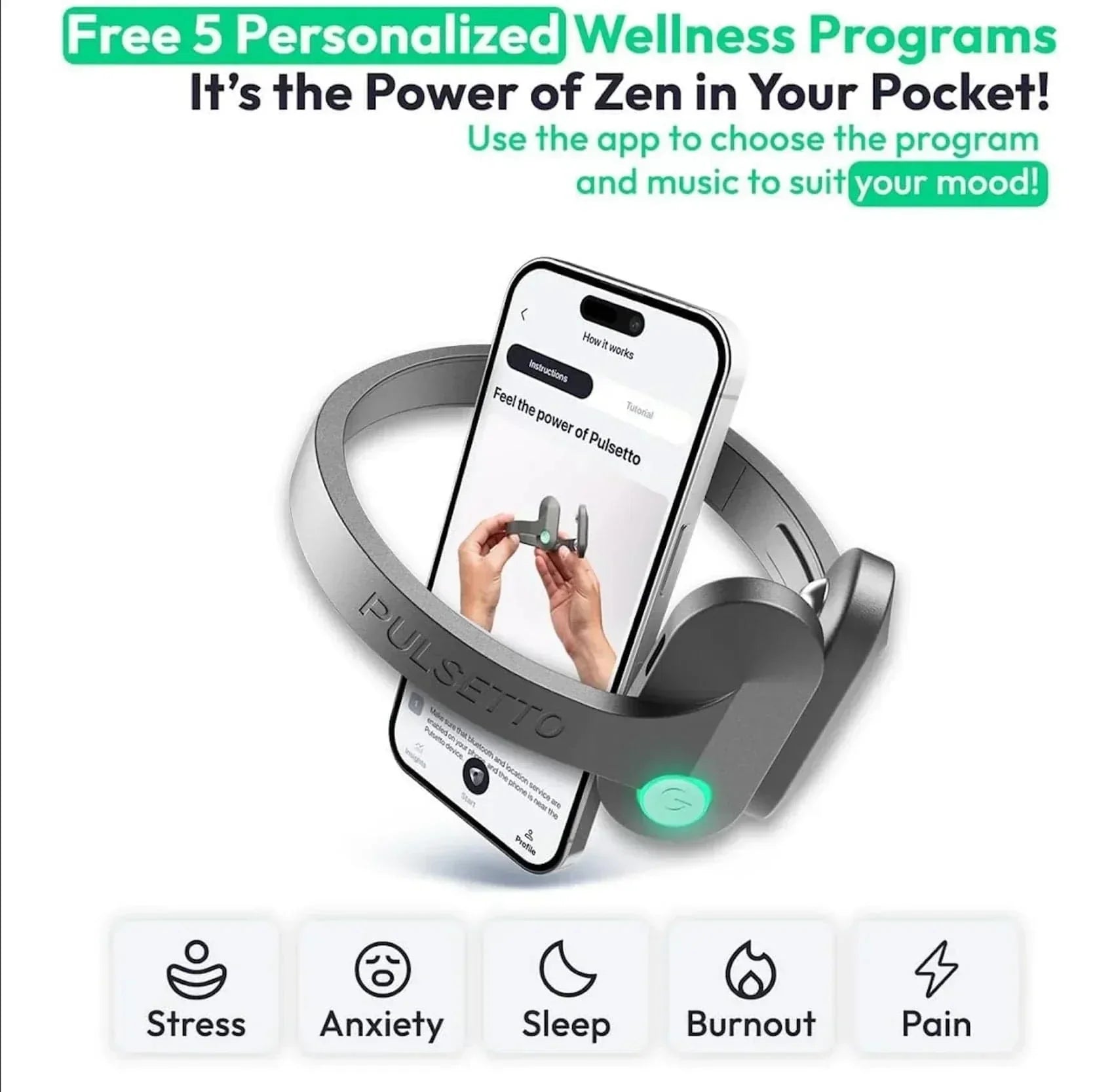 Experience calm with the Pulsetto vagus nerve stimulator, promoting relaxation in 4 minutes, part of our Curated Partner collection.