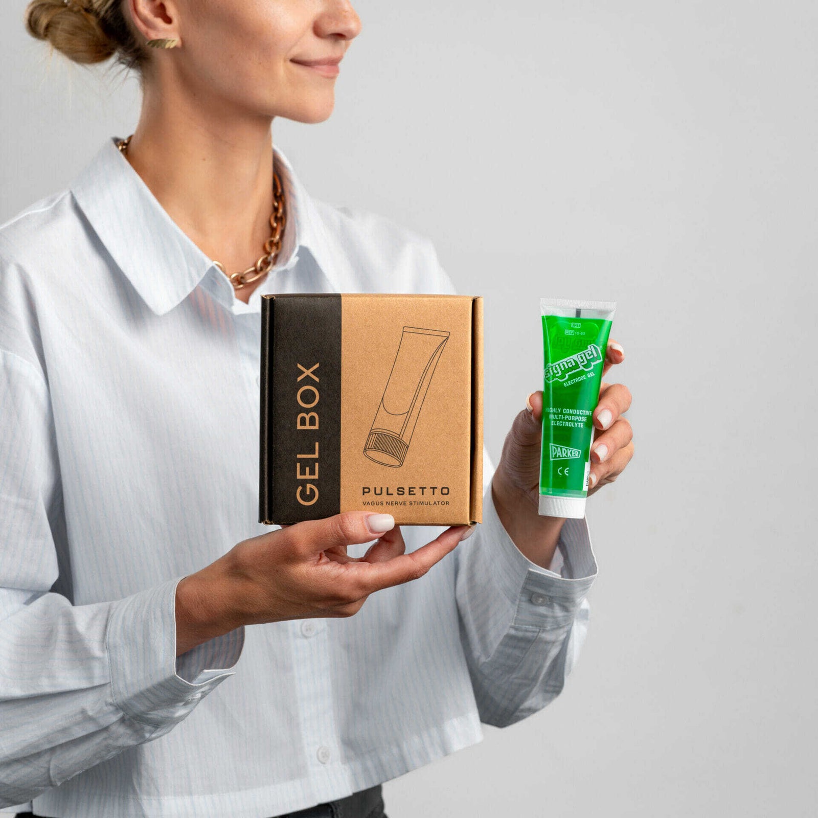 Pulsetto Conductive Gel Box ensures easy sessions with premium gel, enhancing comfort and efficiency. Effortlessly improve with consistent use.