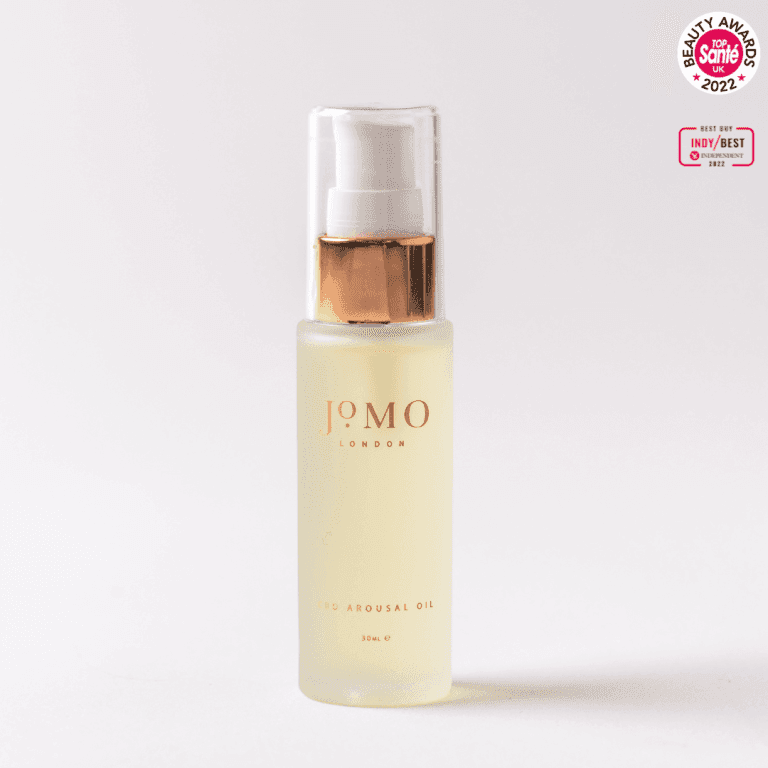 CBD Arousal Oil Duo Bundle by JOMO London in 30ml glass bottle with gold pump, ideal for sensual wellness and intimate massage routines.