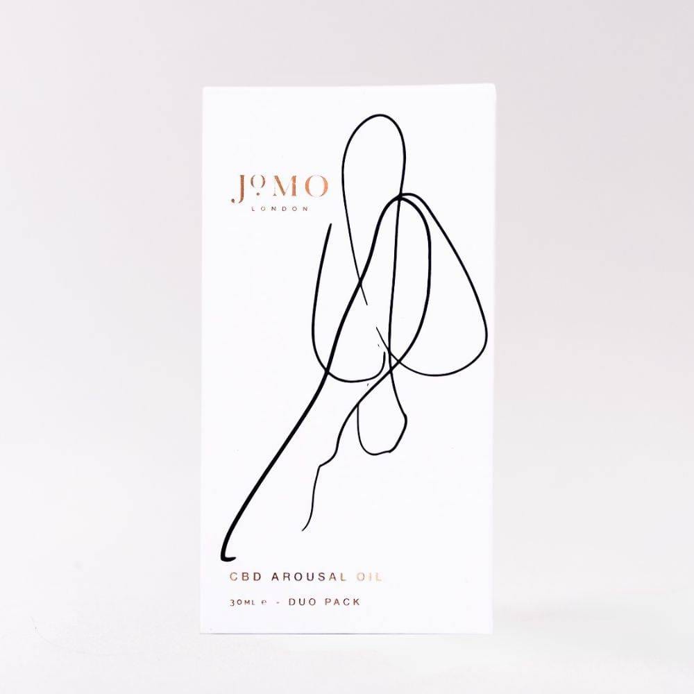 CBD Arousal Oil Duo Bundle by JOMO London in 30ml glass bottle with gold pump, ideal for sensual wellness and intimate massage routines.