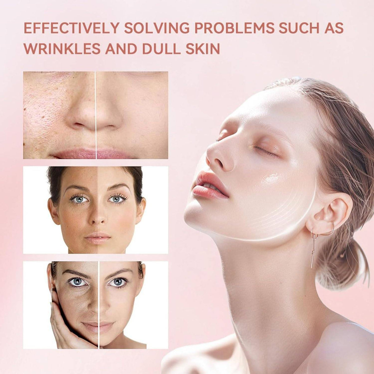 Woman applying Bio Collagen Face Mask for overnight hydration and rejuvenation. Promotes glowing skin with deep moisture and brightening effects.