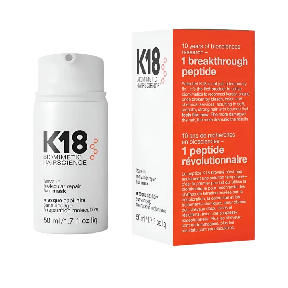 K18 Hair Mask Repair &amp; Restore | Molecular Keratin Care in 50ml bottle with box. Leave-in treatment for damaged, bleached, or chemically treated hair.