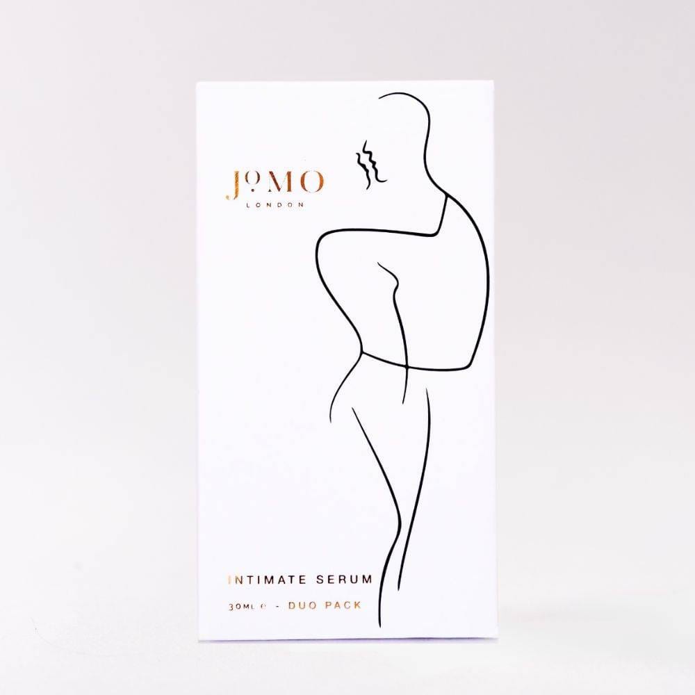 Natural Libido Serum Bundle - Intimate Health & Desire 30ml by Jomo London in minimalist white packaging with abstract body line art. Duo pack for enhancing sexual wellness and desire naturally.