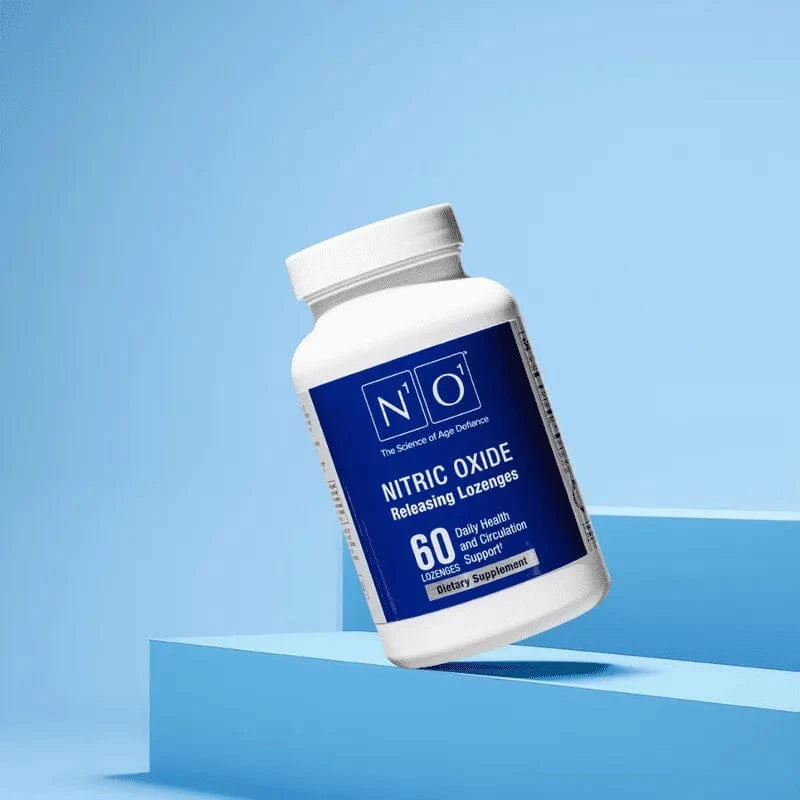 N1o1 Nitric Oxide Lozenges bottle with 60 lozenges for circulation and heart health support. Science-backed nitric oxide booster supplement.