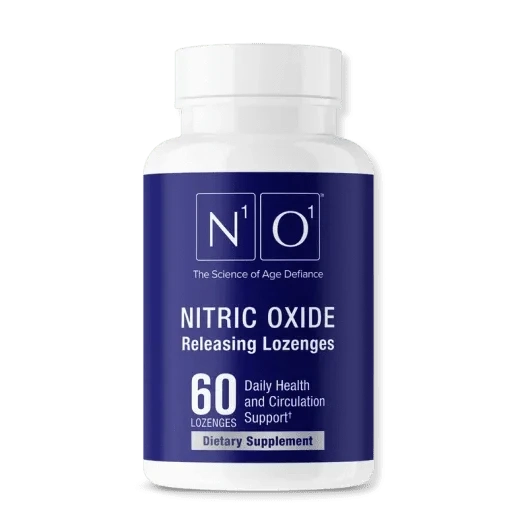 N1o1 Nitric Oxide Lozenges bottle with 60 lozenges for circulation and heart health support. Science-backed nitric oxide booster supplement.