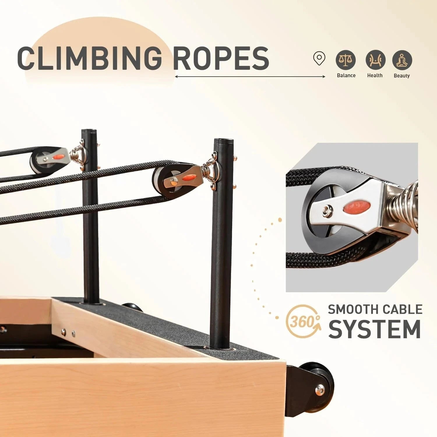 Home Folding Pilates Reformer – Compact & Portable with black padding and wooden frame, ideal for small spaces and home gyms.