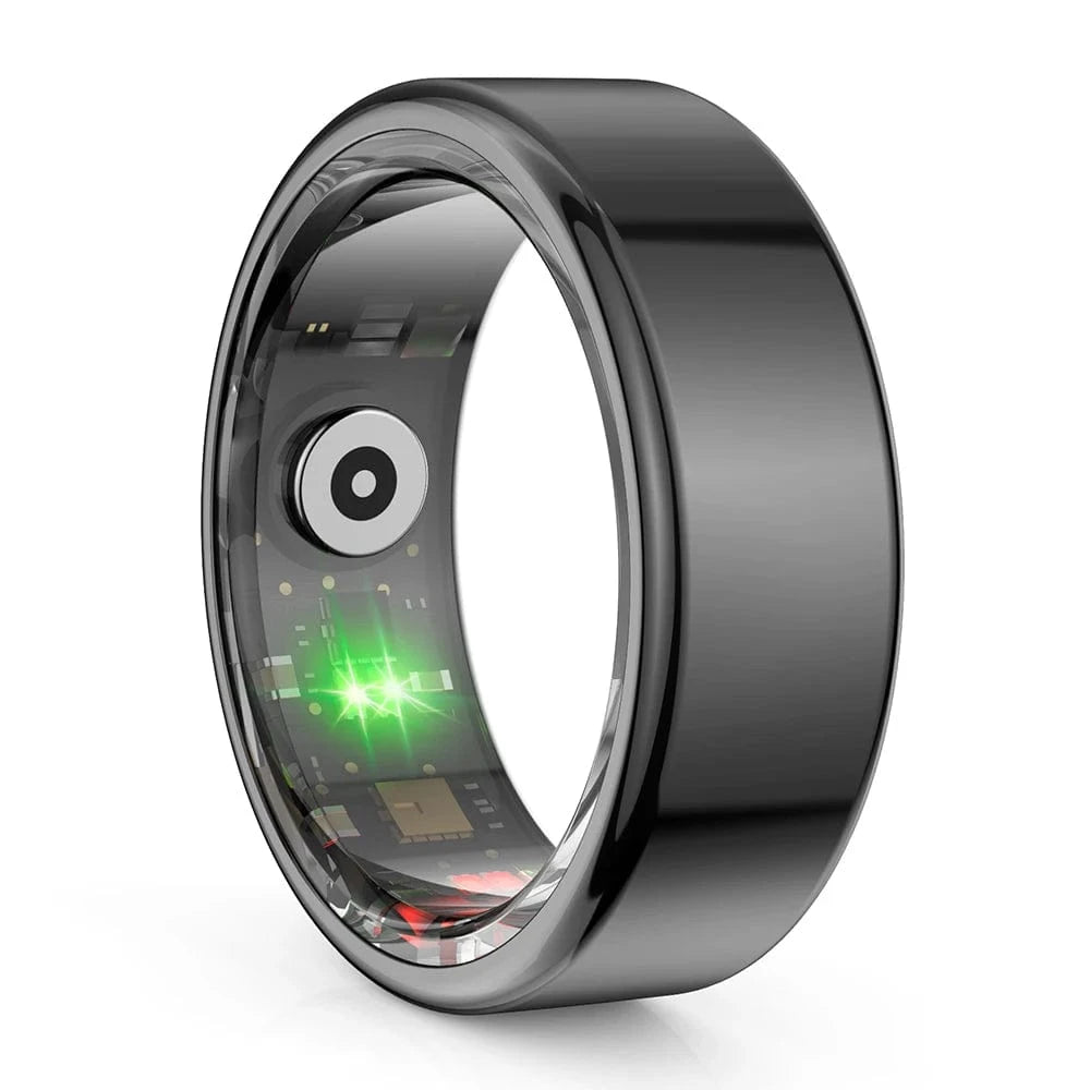 Smart Ring Health Hub with IP68 waterproof rating, skin-friendly material, and lightweight design for fitness and wellness tracking via app sync.