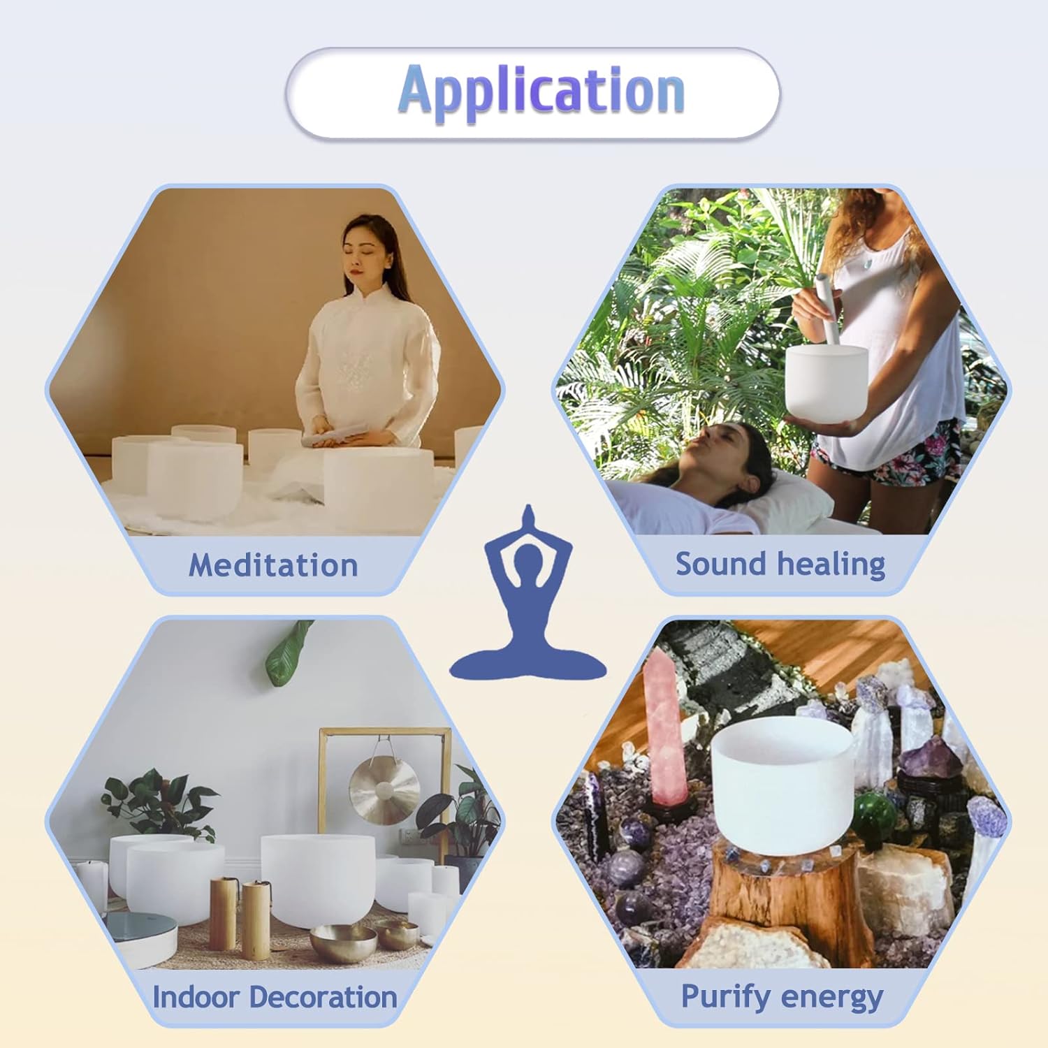 Crystal Singing Bowl Set used in meditation session for energy balance and sound therapy. Ideal for chakra alignment and mindfulness practice.