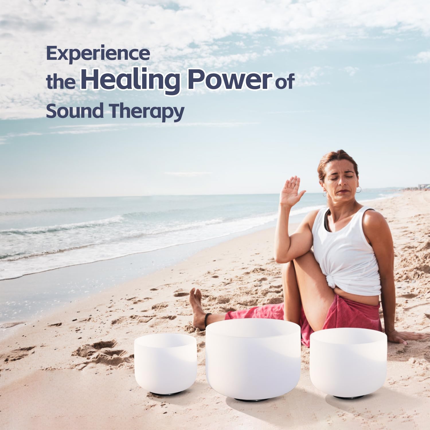 Crystal Singing Bowl Set used in meditation session for energy balance and sound therapy. Ideal for chakra alignment and mindfulness practice.