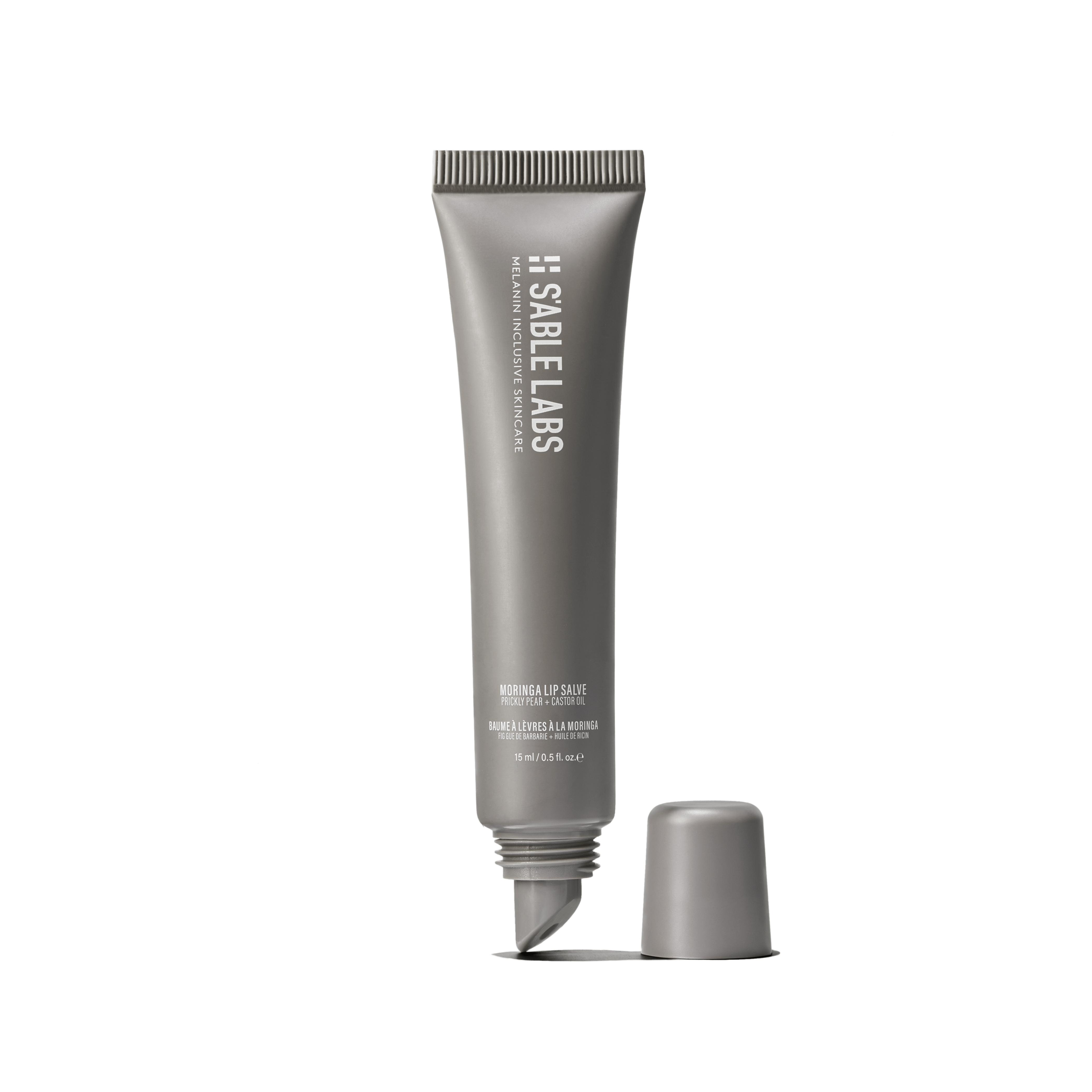 Moringa Lip Salve - Antioxidant Lip Salve by S’Able Labs in sleek grey tube. Hydrating lip balm with marula and castor oils for dry lips treatment.