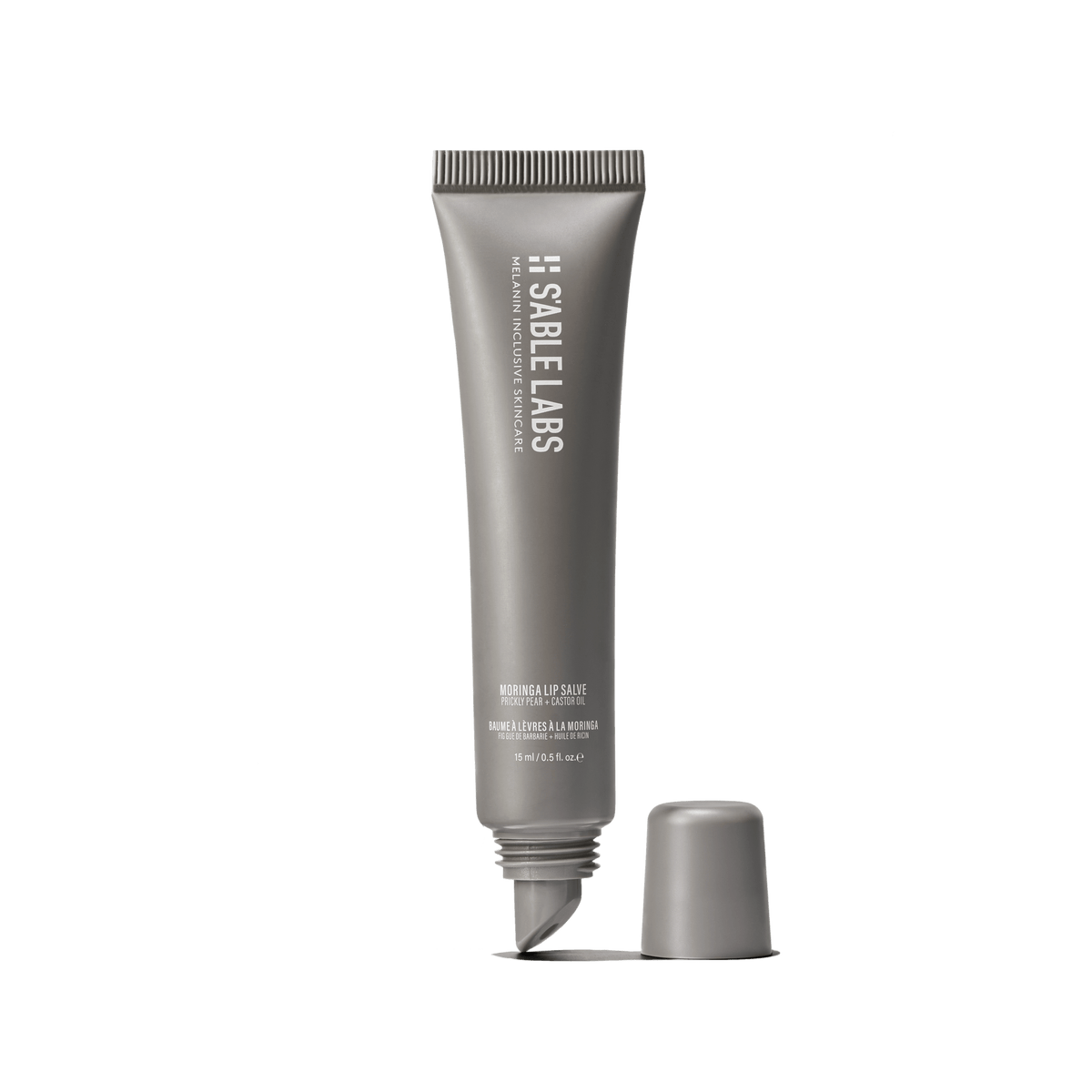 Moringa Lip Salve - Antioxidant Lip Salve by S’Able Labs in sleek grey tube. Hydrating lip balm with marula and castor oils for dry lips treatment.