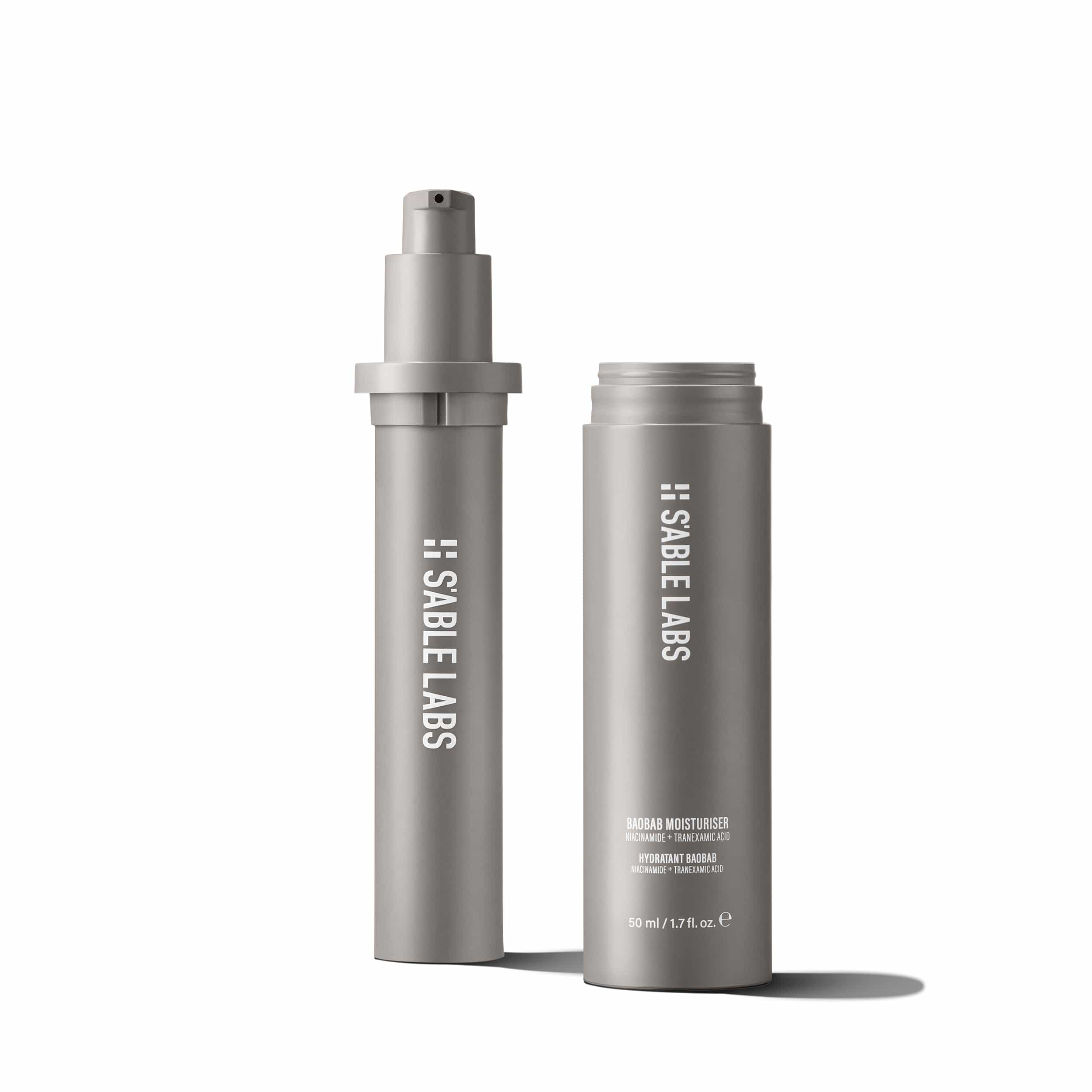 Baobab Moisturizer by S’Able Labs in sleek grey 50ml bottle. Dark spot remover and brightening face cream for deep hydration and even skin tone.