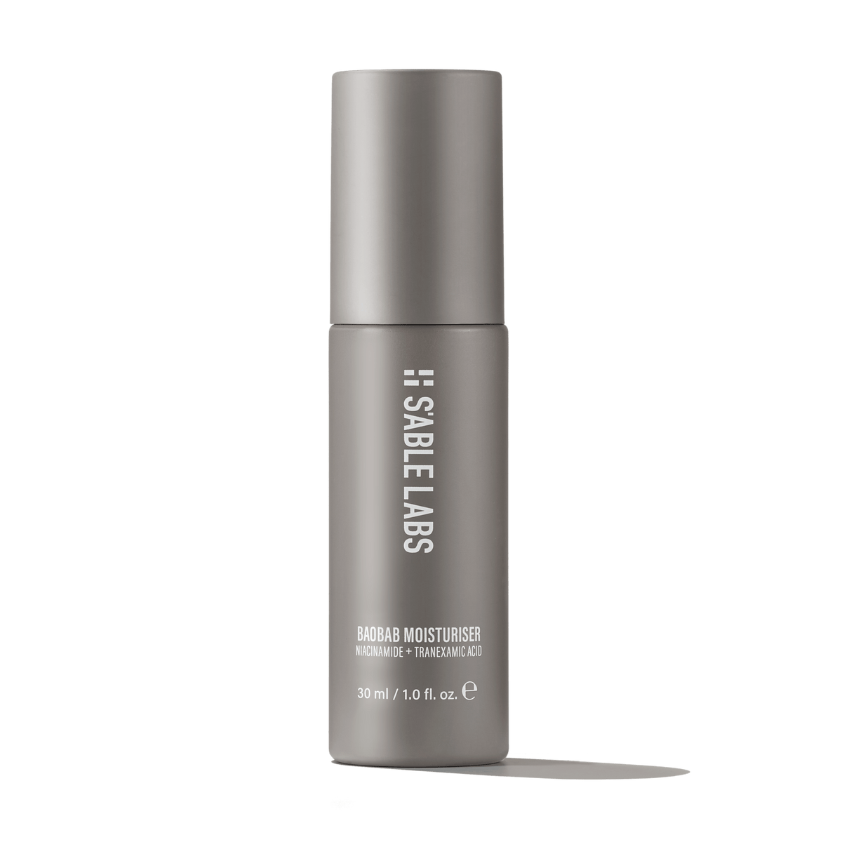 Baobab Moisturizer Mini by S’Able Labs in sleek grey 30ml bottle. Travel size hydration ideal for eco-friendly skincare and luxury beauty routines.