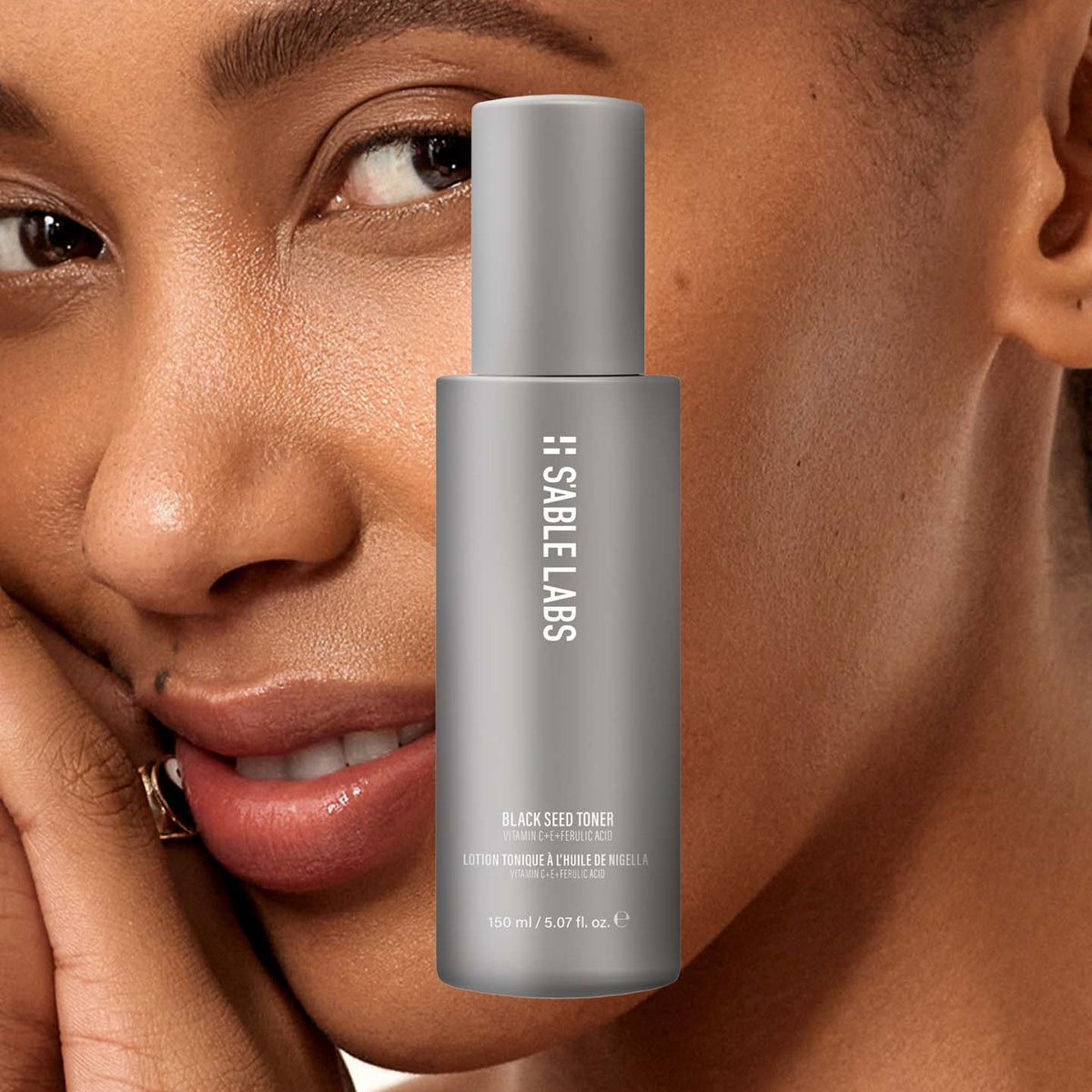 Exfoliating Black Seed Toner by S’Able Labs in sleek grey 150ml bottle. AHA blend toner for radiant skin and reduced hyperpigmentation.