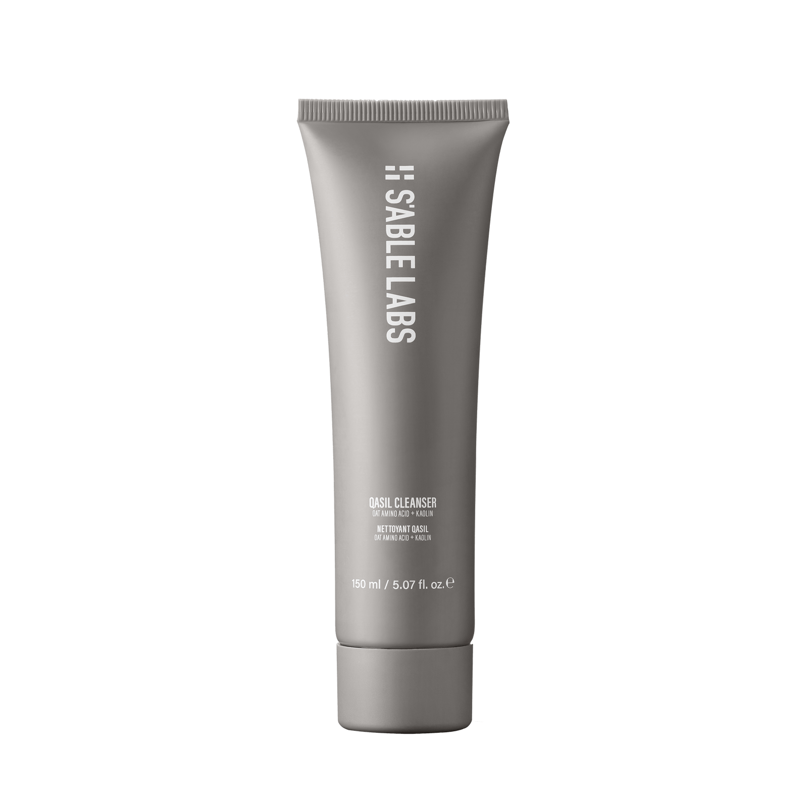Qasil Cleanser by S’Able Labs in a sleek grey 150ml tube. Sulfate-free brightening facial cleanser for nourishing and clarifying skin care routine.