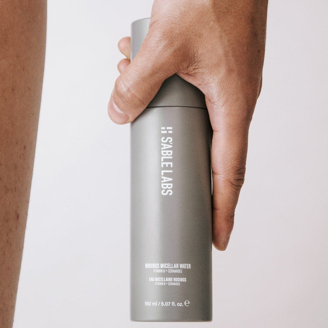 S’Able Labs Rooibos Micellar Water in sleek silver 150ml bottle, ideal for gentle makeup removal and hydrating skincare routine.