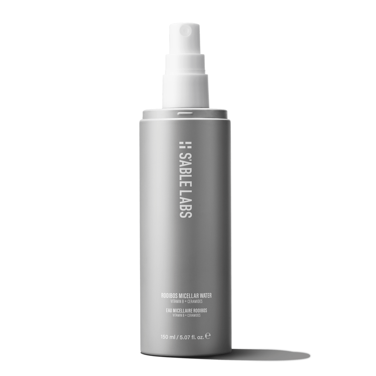 S’Able Labs Rooibos Micellar Water in sleek silver 150ml bottle, ideal for gentle makeup removal and hydrating skincare routine.