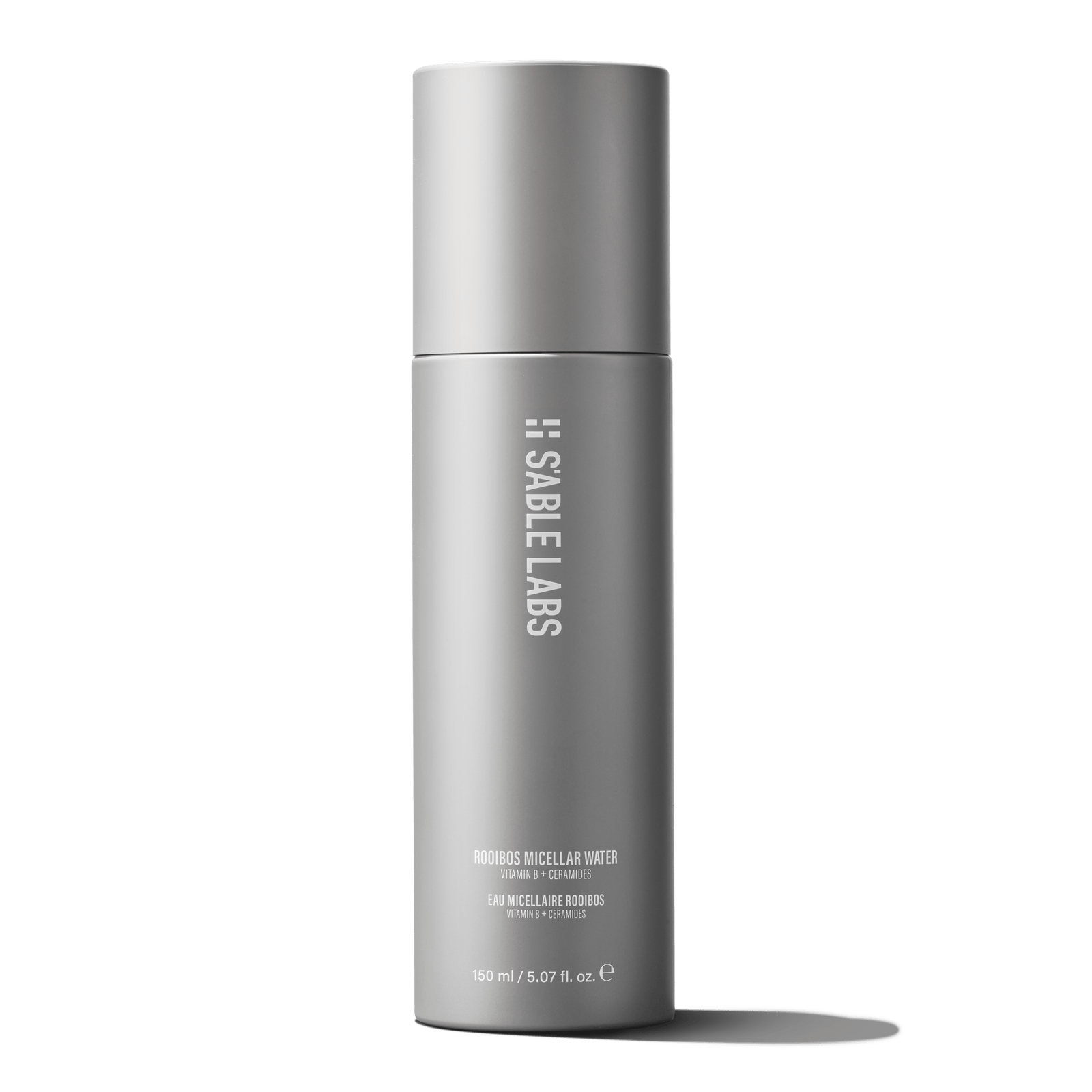 S’Able Labs Rooibos Micellar Water in sleek silver 150ml bottle, ideal for gentle makeup removal and hydrating skincare routine.