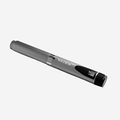 VAION+ NAD Pen - Cellular Wellness Solution | Boosts Energy. Sleek silver wellness pen held by hand, ideal for enhancing energy and focus.